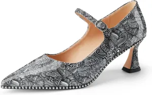 Women's Kitten Heels Patent Leather Closed Toe Heeled Mary Jane Pumps Ankle Strap Beaded Dressy Prom Wedding Sandals Shoes 2 inch