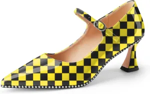 Women's Kitten Heels Patent Leather Closed Toe Heeled Mary Jane Pumps Ankle Strap Beaded Dressy Prom Wedding Sandals Shoes 2 inch