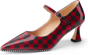 Women's Kitten Heels Patent Leather Closed Toe Heeled Mary Jane Pumps Ankle Strap Beaded Dressy Prom Wedding Sandals Shoes 2 inch