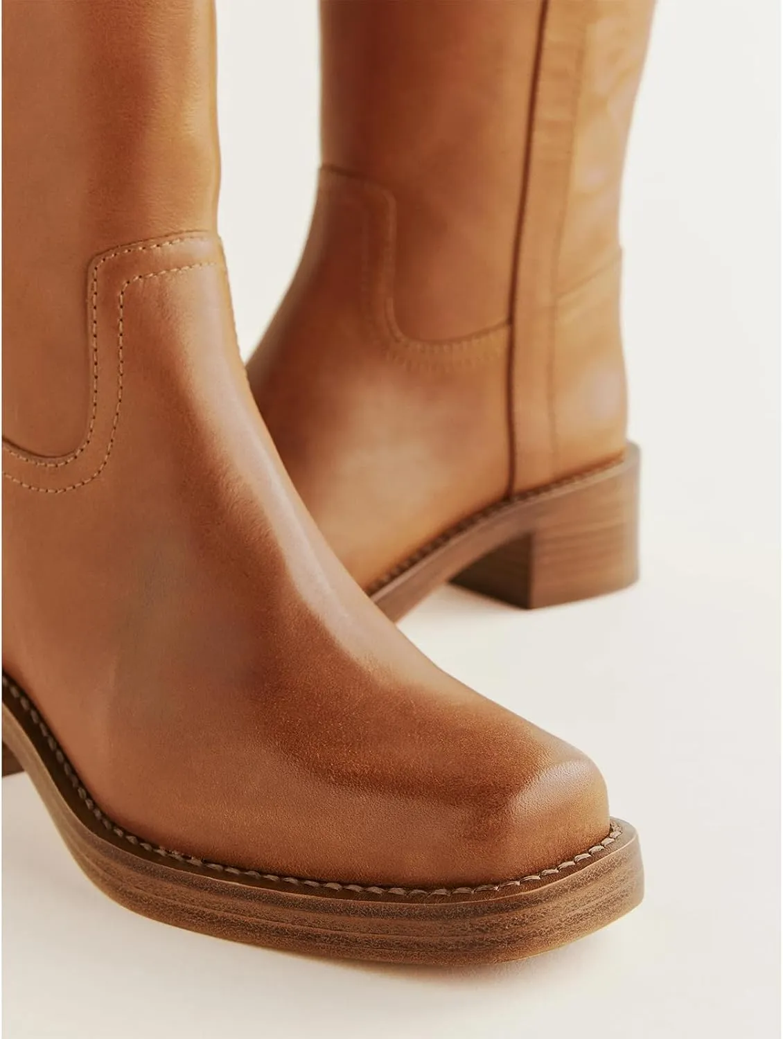 Women's Knee High Boots Chunky Heel Square Toe Riding Boots Pull On Heeled Boots Dress Tall Boots