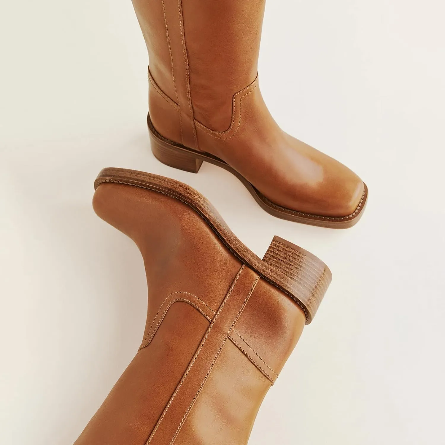 Women's Knee High Boots Chunky Heel Square Toe Riding Boots Pull On Heeled Boots Dress Tall Boots