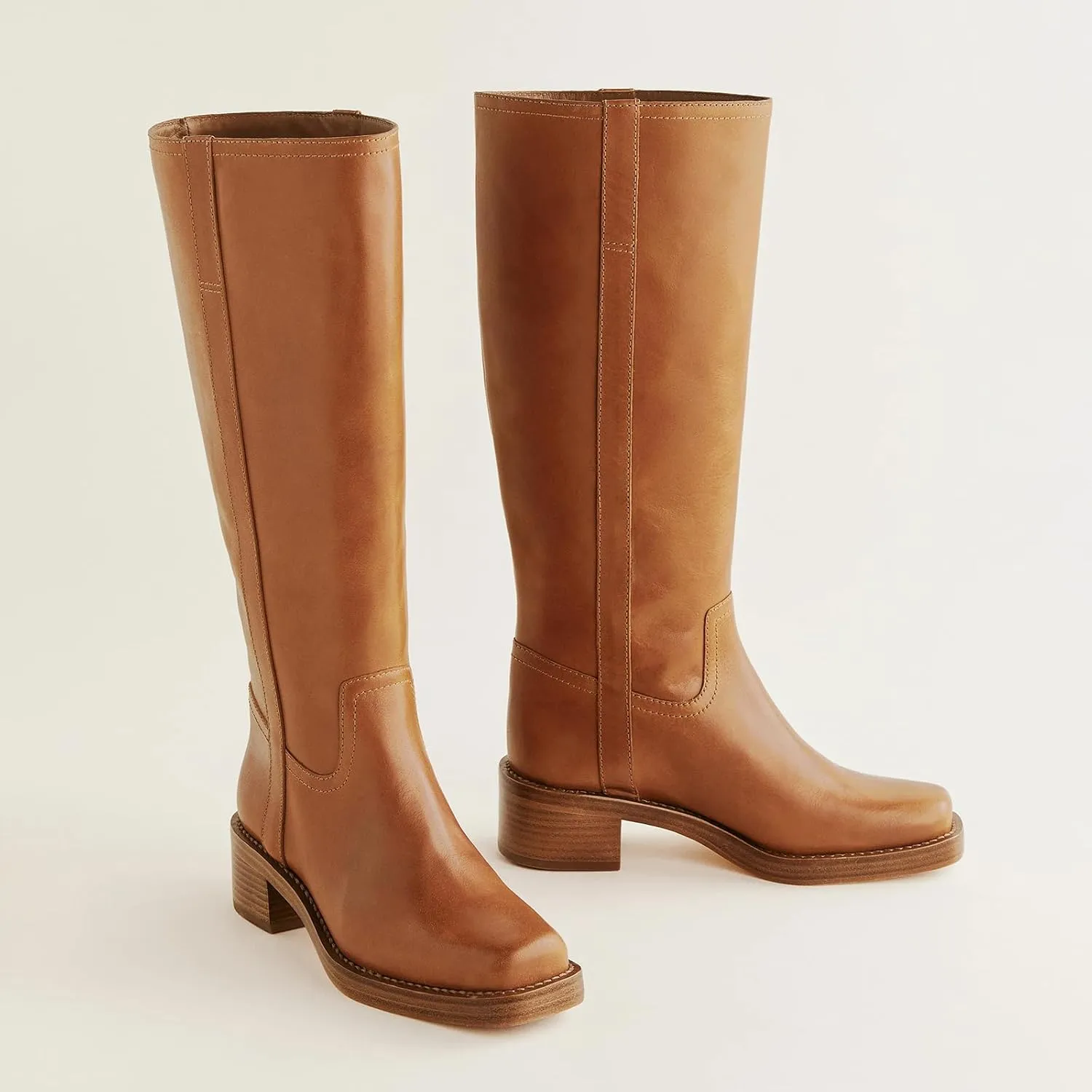 Women's Knee High Boots Chunky Heel Square Toe Riding Boots Pull On Heeled Boots Dress Tall Boots