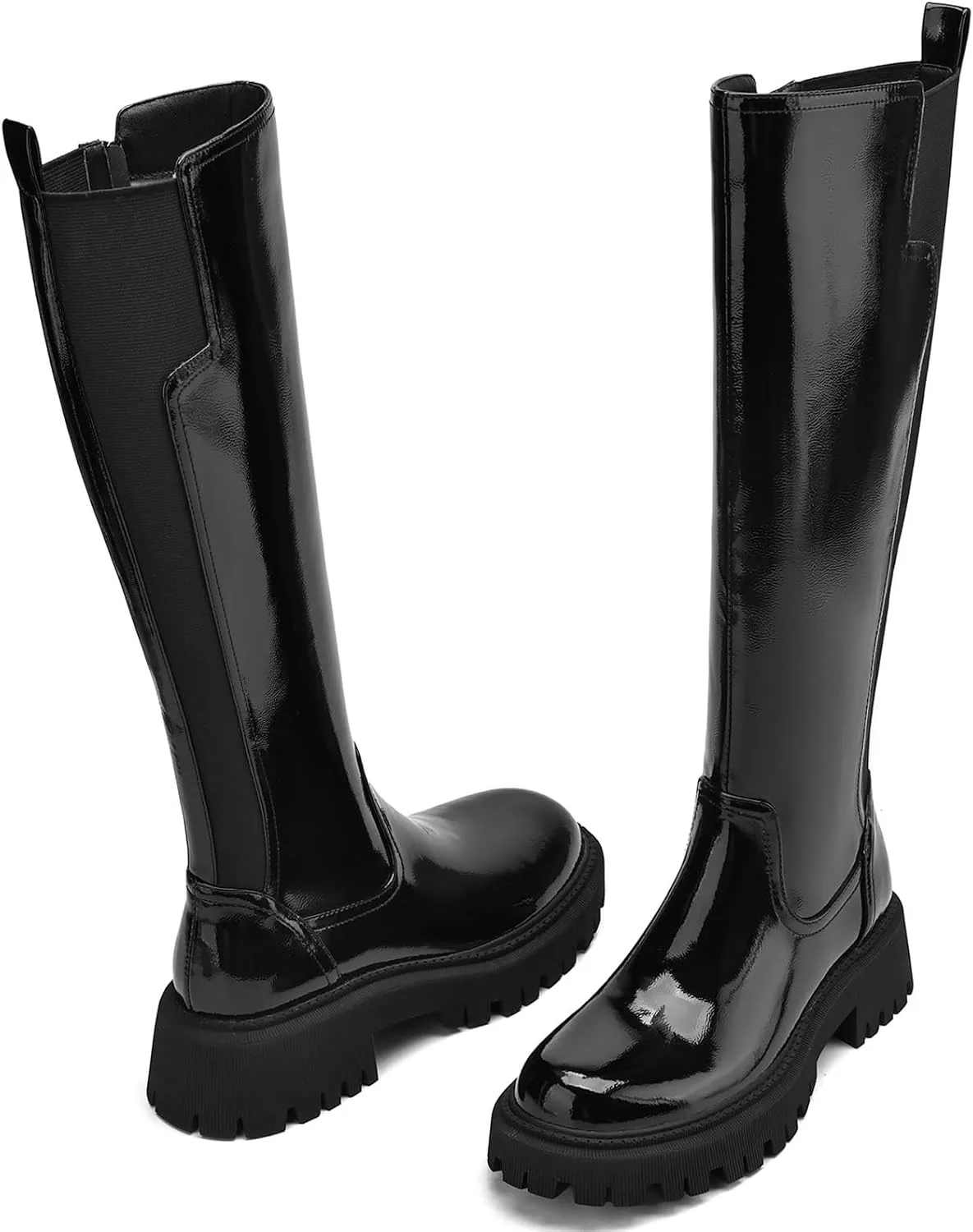 Women's Knee High Boots Fashion Platform Lug Sole Tall Riding Boots Comfortable Stretch Calf Dress Long Boots
