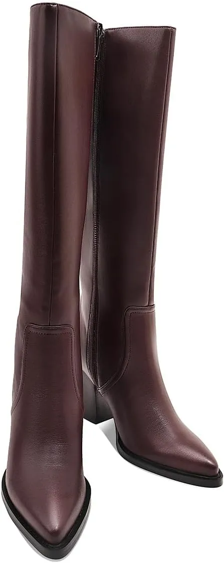 Womens Knee High Boots Retro Chunky Heel Pointed Toe Pull On Classic Knee High Boots for Women Girls Ladies Retro Tall Boot Winter Fall Fashion Boot