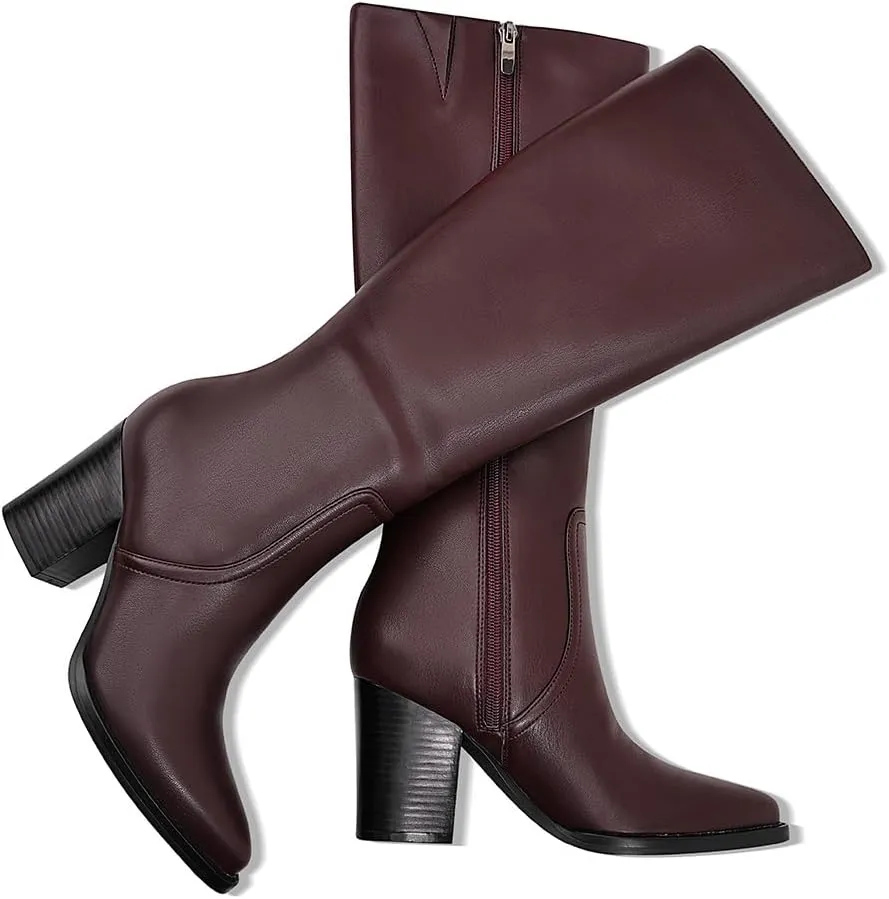 Womens Knee High Boots Retro Chunky Heel Pointed Toe Pull On Classic Knee High Boots for Women Girls Ladies Retro Tall Boot Winter Fall Fashion Boot