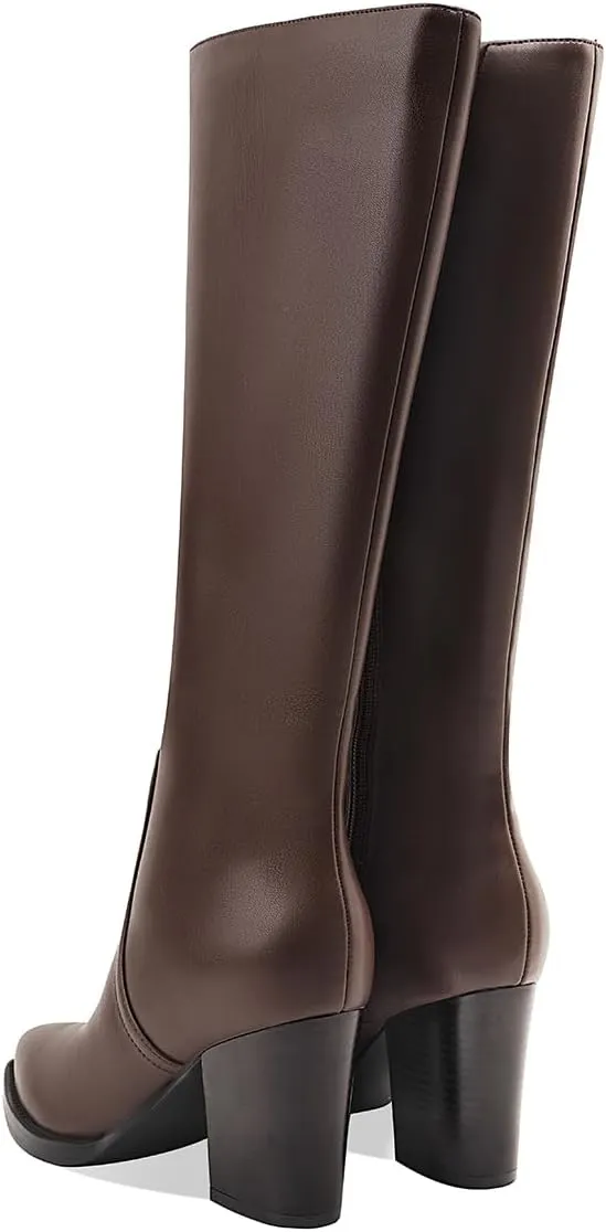 Womens Knee High Boots Retro Chunky Heel Pointed Toe Pull On Classic Knee High Boots for Women Girls Ladies Retro Tall Boot Winter Fall Fashion Boot