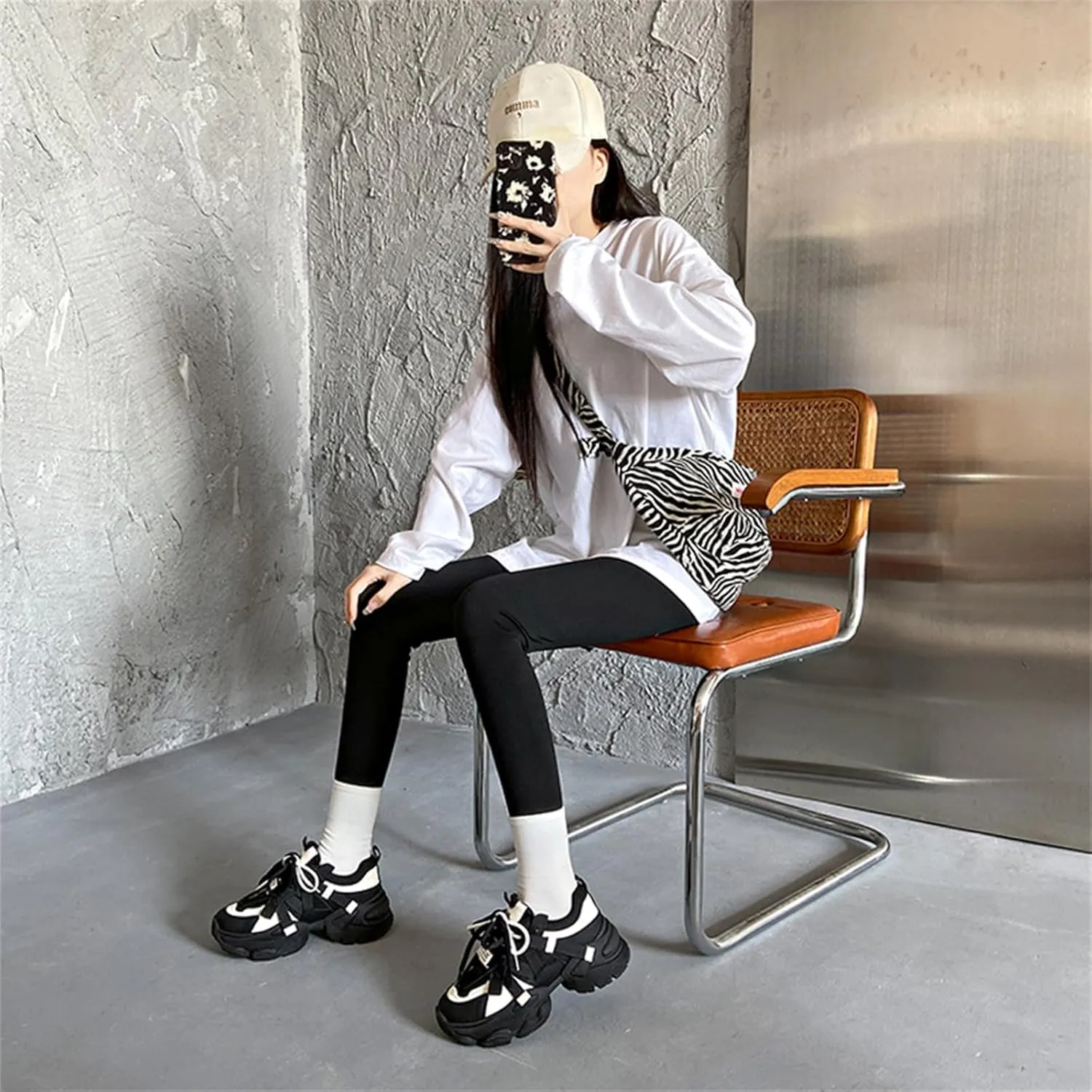 Womens Leather Platform Chunky Heels Sneakers Casual Breathable Lace Up Walking Dad Shoes Comfortable Fashion Sneakers