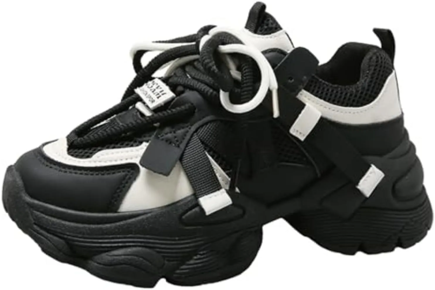 Womens Leather Platform Chunky Heels Sneakers Casual Breathable Lace Up Walking Dad Shoes Comfortable Fashion Sneakers
