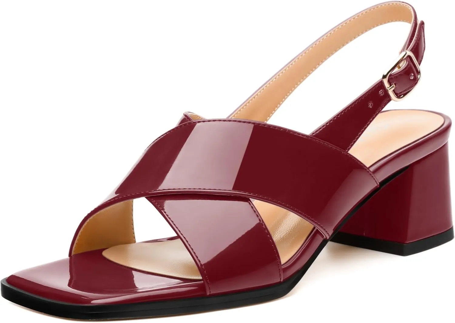 Women's Low Chunky Heel Sandals, Square Toe Slingback with Adjustable Buckle, Solid Color Heels for Weddings, Parties and Daily Wear, Fashion Sandals for Women
