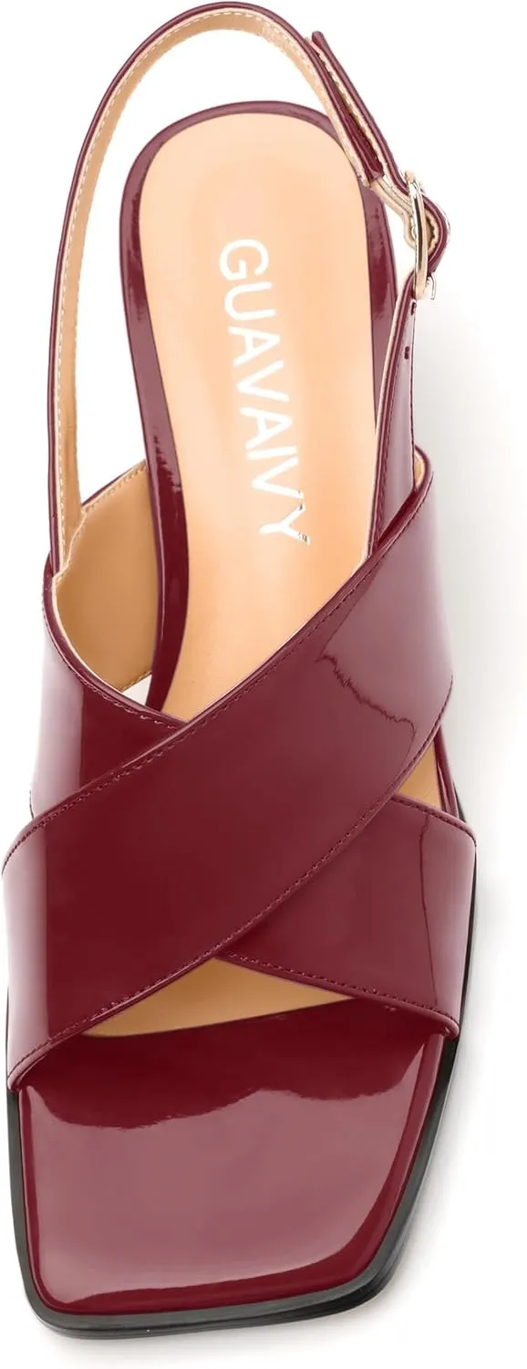 Women's Low Chunky Heel Sandals, Square Toe Slingback with Adjustable Buckle, Solid Color Heels for Weddings, Parties and Daily Wear, Fashion Sandals for Women