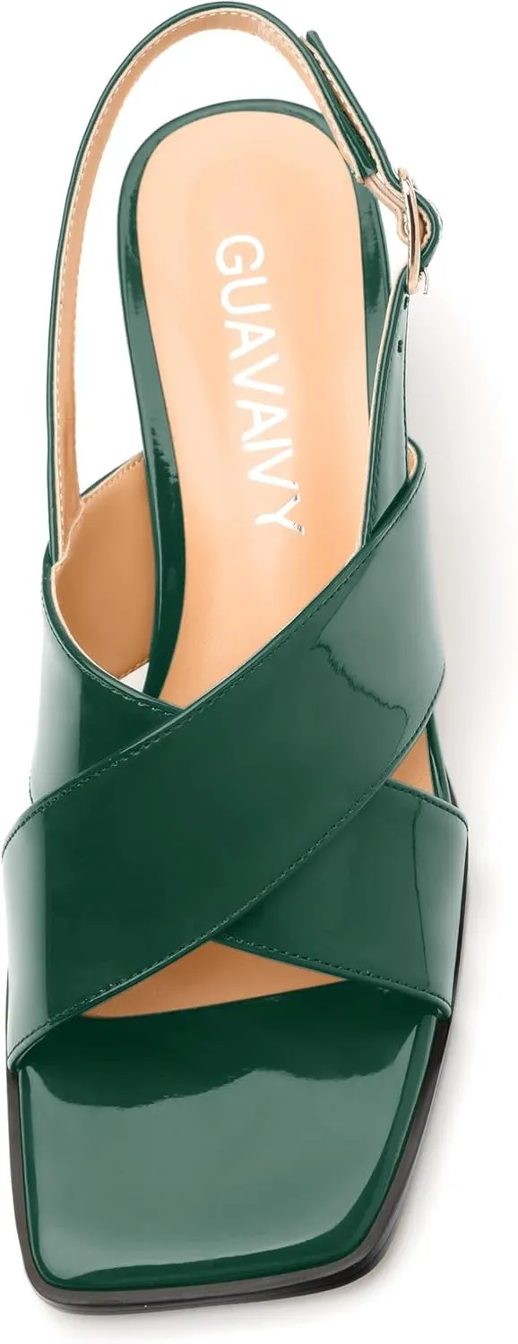 Women's Low Chunky Heel Sandals, Square Toe Slingback with Adjustable Buckle, Solid Color Heels for Weddings, Parties and Daily Wear, Fashion Sandals for Women