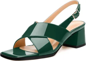 Women's Low Chunky Heel Sandals, Square Toe Slingback with Adjustable Buckle, Solid Color Heels for Weddings, Parties and Daily Wear, Fashion Sandals for Women