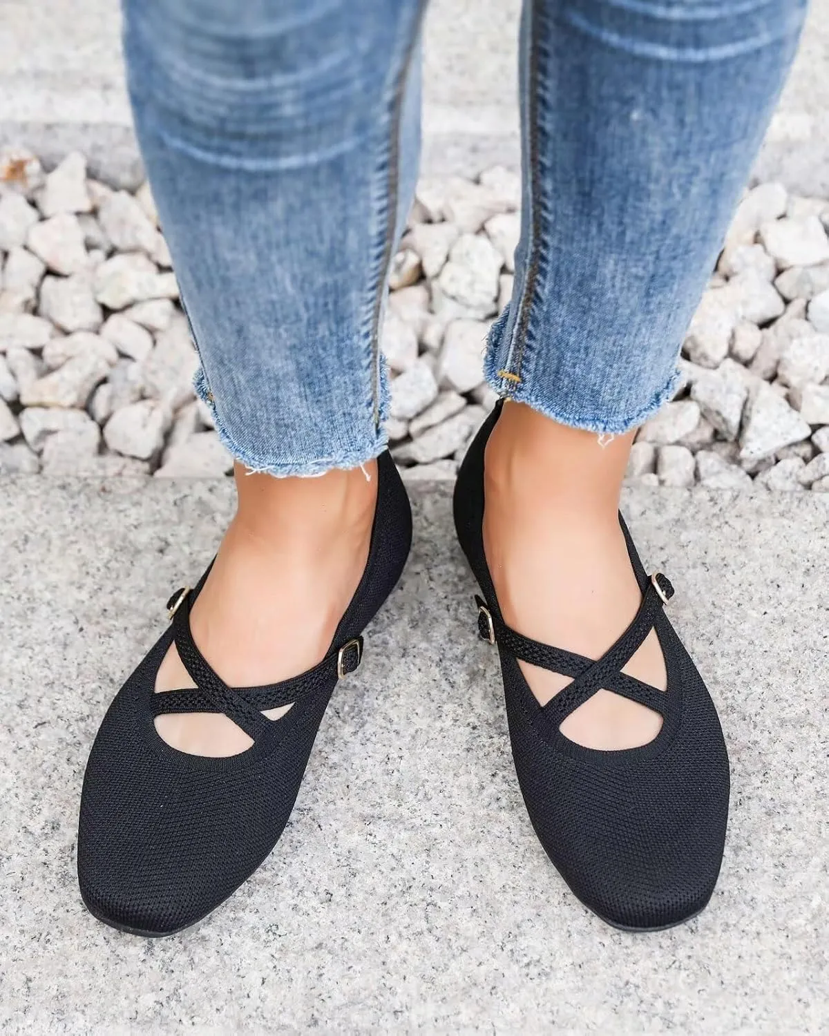 Women's Mary Jane Flats Shoes Ballet Flats with Buckle Strap Soft Work Dress Ballerina Walking Shoes