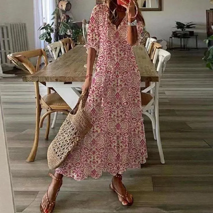 Women’s Maxi Dress – Eyelet Lace – V-Neck – Puff Sleeve – Tiered Skirt – Tassel Detail