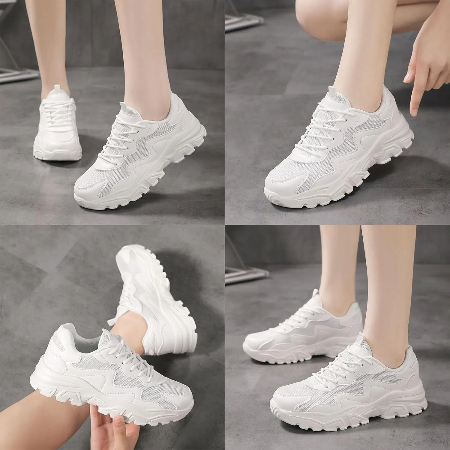 Women's Mesh Lightweight Increasing Running Sneakers Fashion Comfortable Breathable Lace up Soft Sole Non-Slip Walking Casual Sports Shoes Workout Gym Trekking Tennis Sneakers