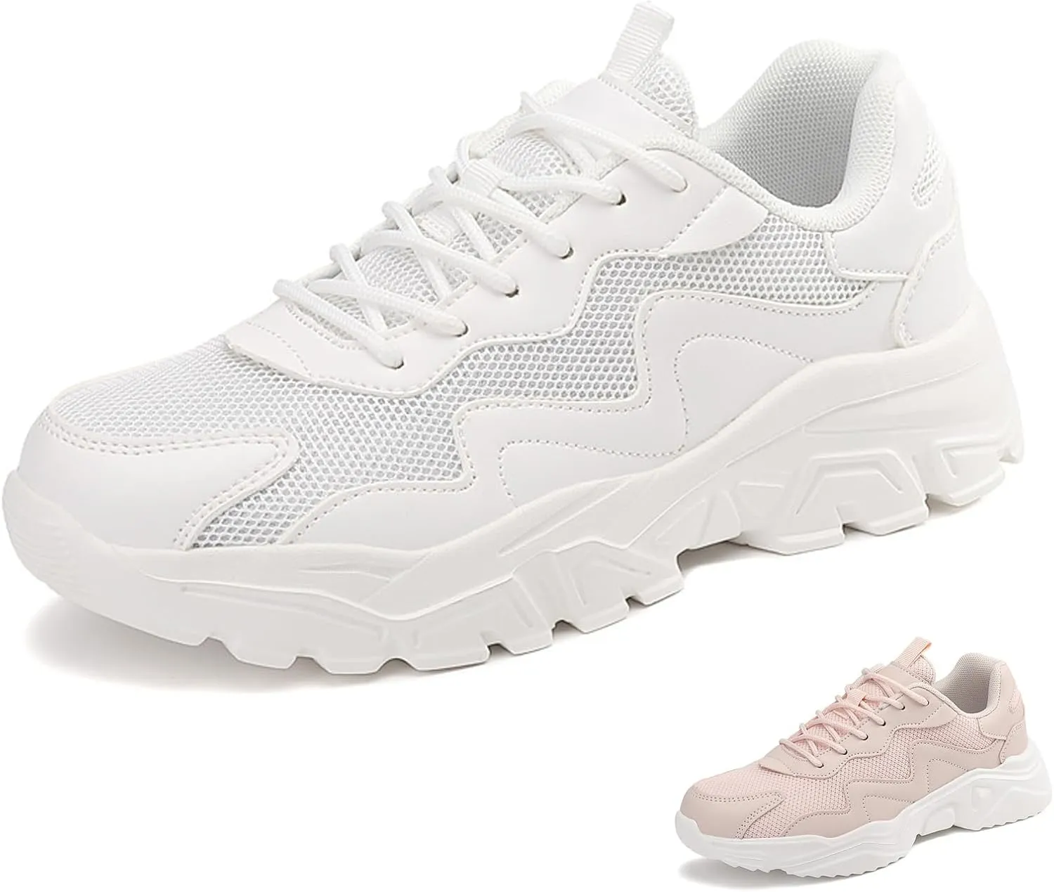 Women's Mesh Lightweight Increasing Running Sneakers Fashion Comfortable Breathable Lace up Soft Sole Non-Slip Walking Casual Sports Shoes Workout Gym Trekking Tennis Sneakers