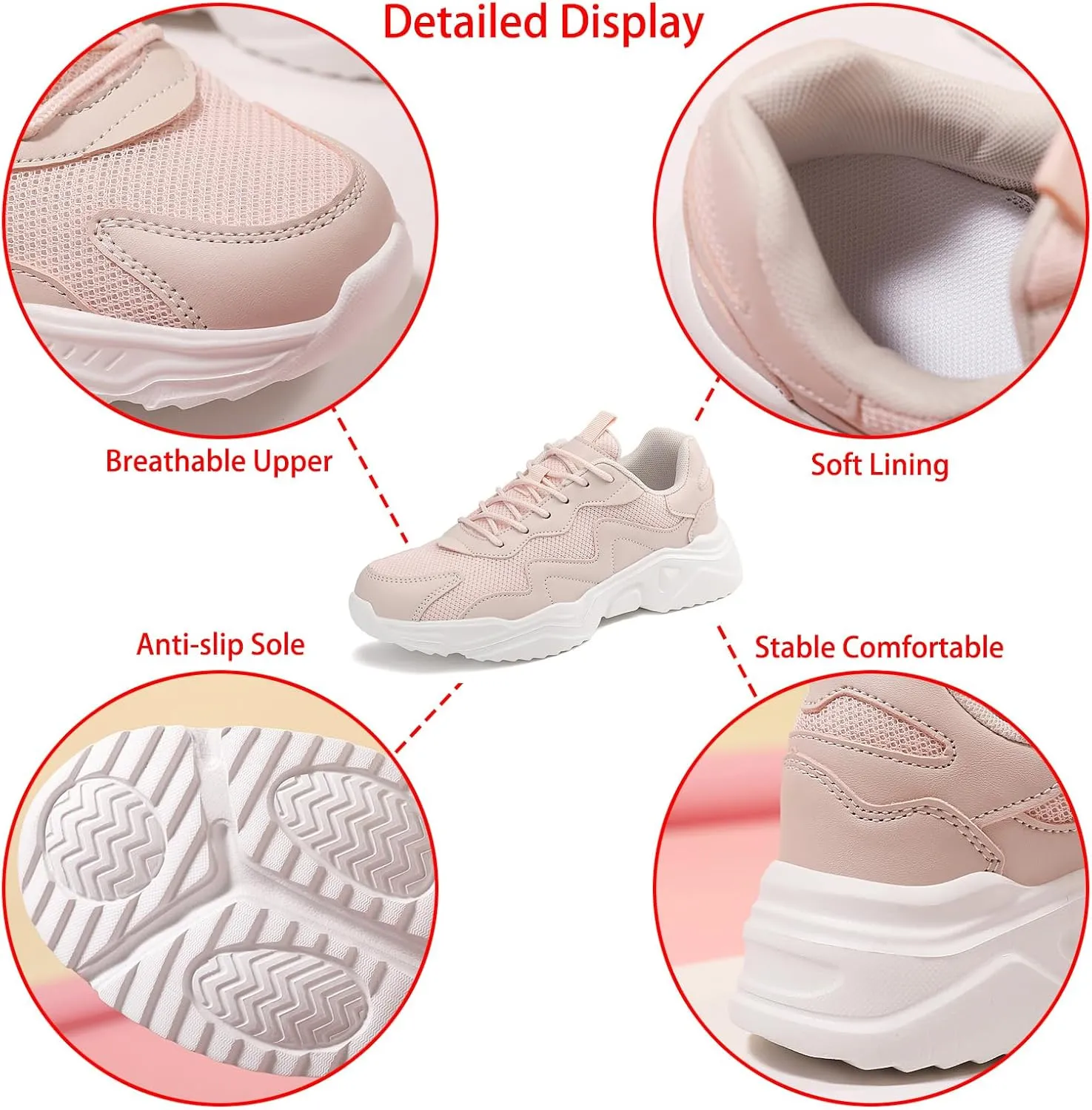 Women's Mesh Lightweight Increasing Running Sneakers Fashion Comfortable Breathable Lace up Soft Sole Non-Slip Walking Casual Sports Shoes Workout Gym Trekking Tennis Sneakers