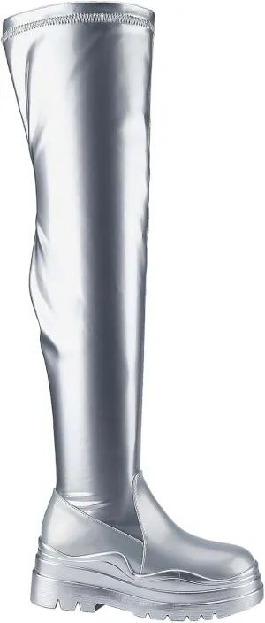 Women's Over The Knee Boots Lug Sole Round Toe Thigh High Chunky Block Heels Flat Boots