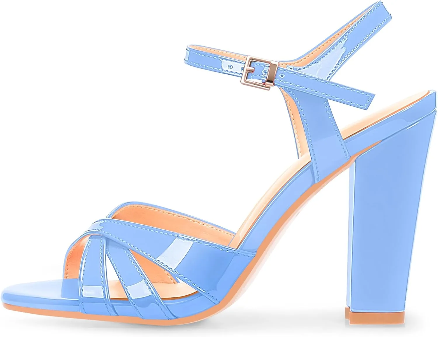 Women's Patent Leather Heeled Sandals - Chunky High Heel Open Toe with Adjustable Buckle Strap | Comfort Dress Shoes for Weddings/Parties