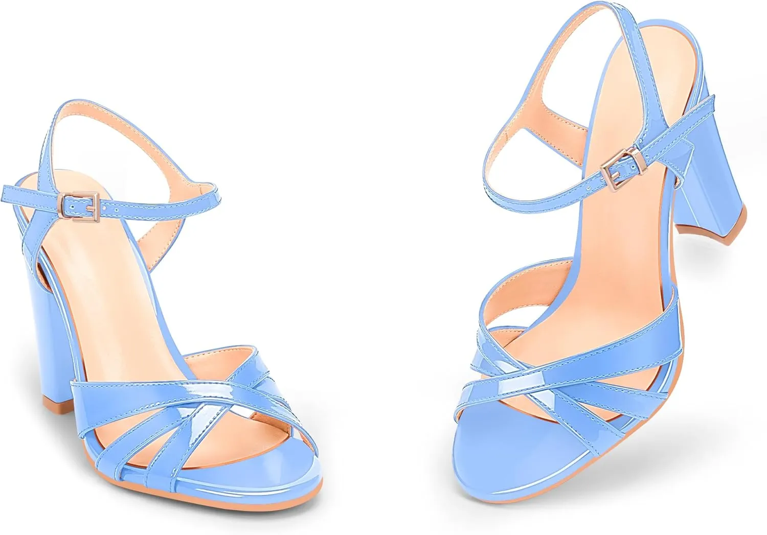 Women's Patent Leather Heeled Sandals - Chunky High Heel Open Toe with Adjustable Buckle Strap | Comfort Dress Shoes for Weddings/Parties