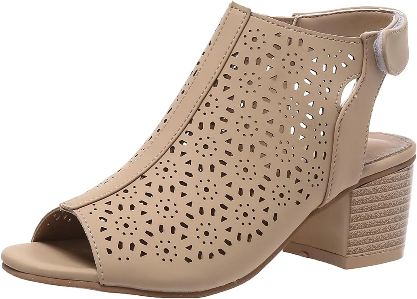 Women's Peep Toe Cutout Sandals Slingback Ankle Strap Low Stacked Heel Ankle Bootie Summer Dress Sandals
