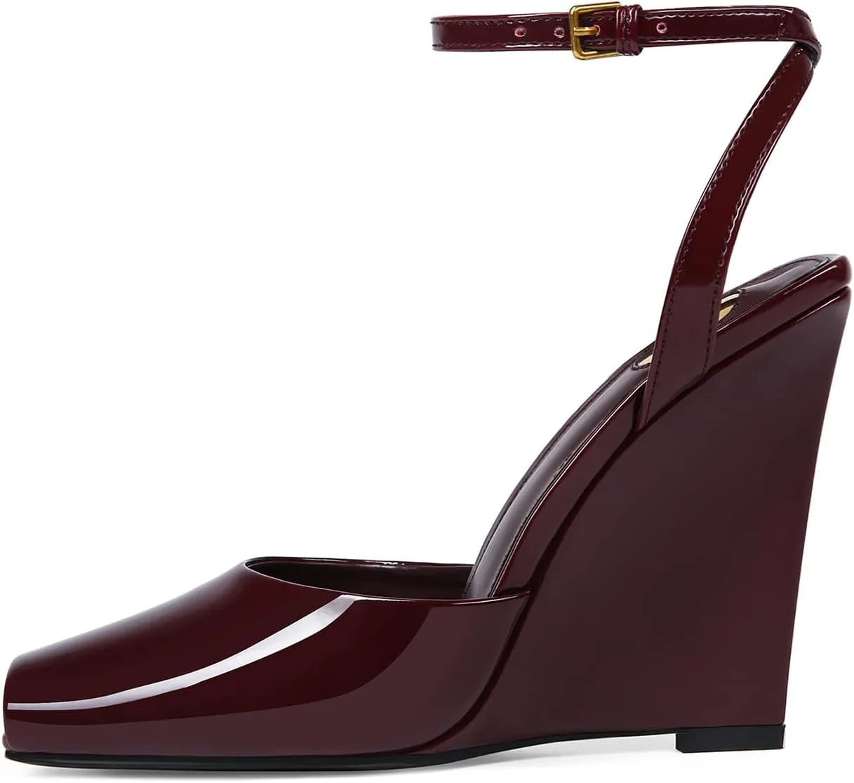 Womens Peep Toe Heels Open Toe Wedge Heels Stiletto Patent Leather Ankle Strap Buckle Sandalsfor Party, Wedding, Evening