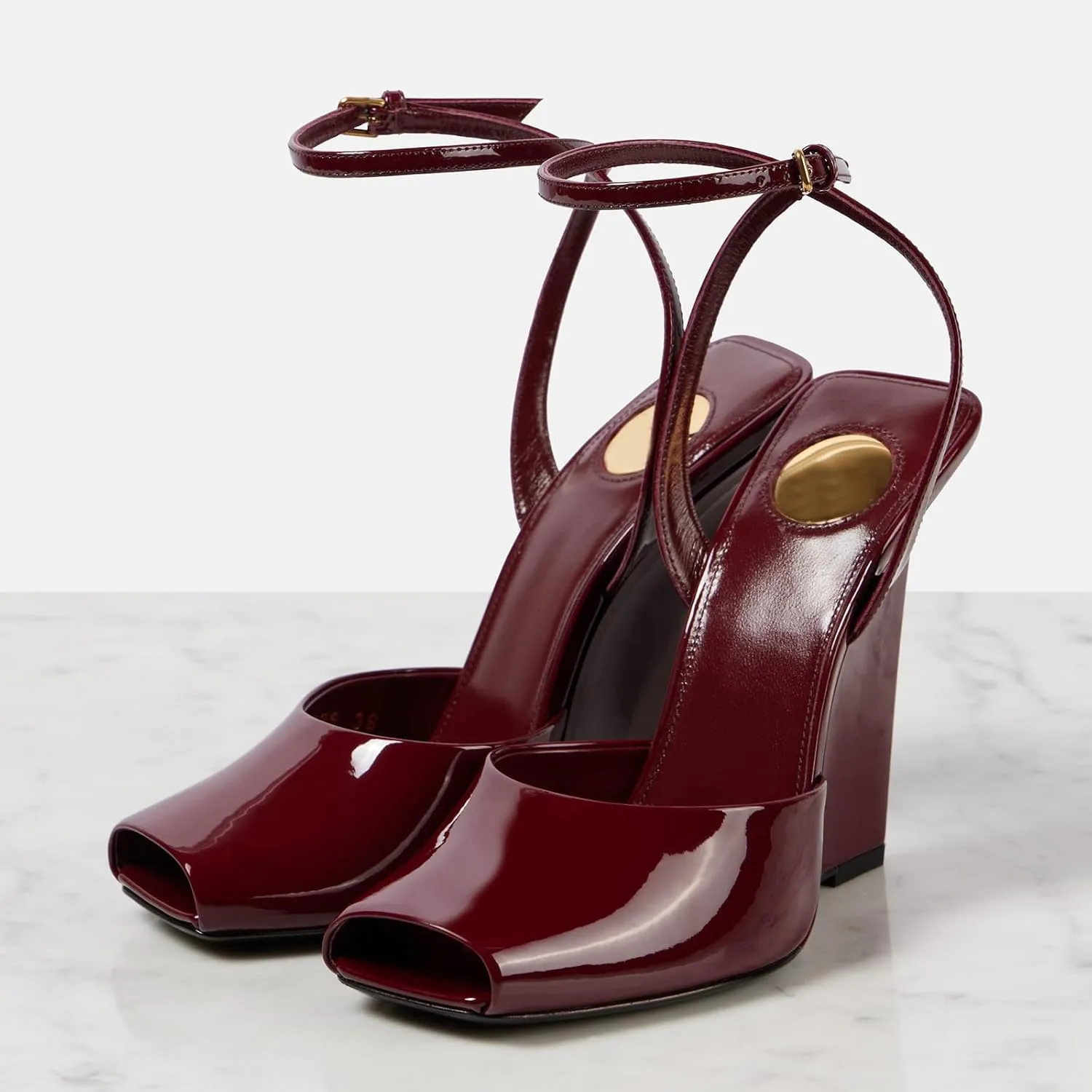 Womens Peep Toe Heels Open Toe Wedge Heels Stiletto Patent Leather Ankle Strap Buckle Sandalsfor Party, Wedding, Evening