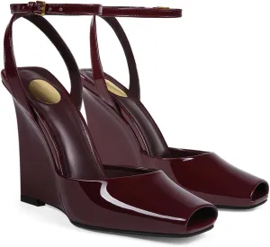 Womens Peep Toe Heels Open Toe Wedge Heels Stiletto Patent Leather Ankle Strap Buckle Sandalsfor Party, Wedding, Evening