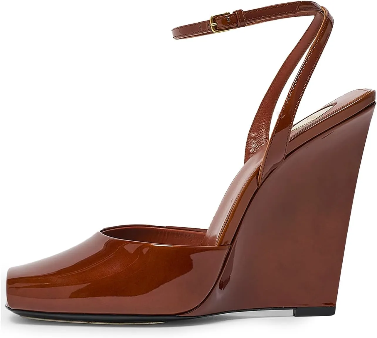 Womens Peep Toe Heels Open Toe Wedge Heels Stiletto Patent Leather Ankle Strap Buckle Sandalsfor Party, Wedding, Evening