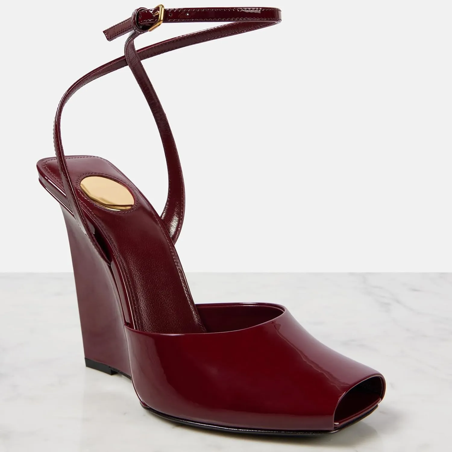 Womens Peep Toe Heels Open Toe Wedge Heels Stiletto Patent Leather Ankle Strap Buckle Sandalsfor Party, Wedding, Evening