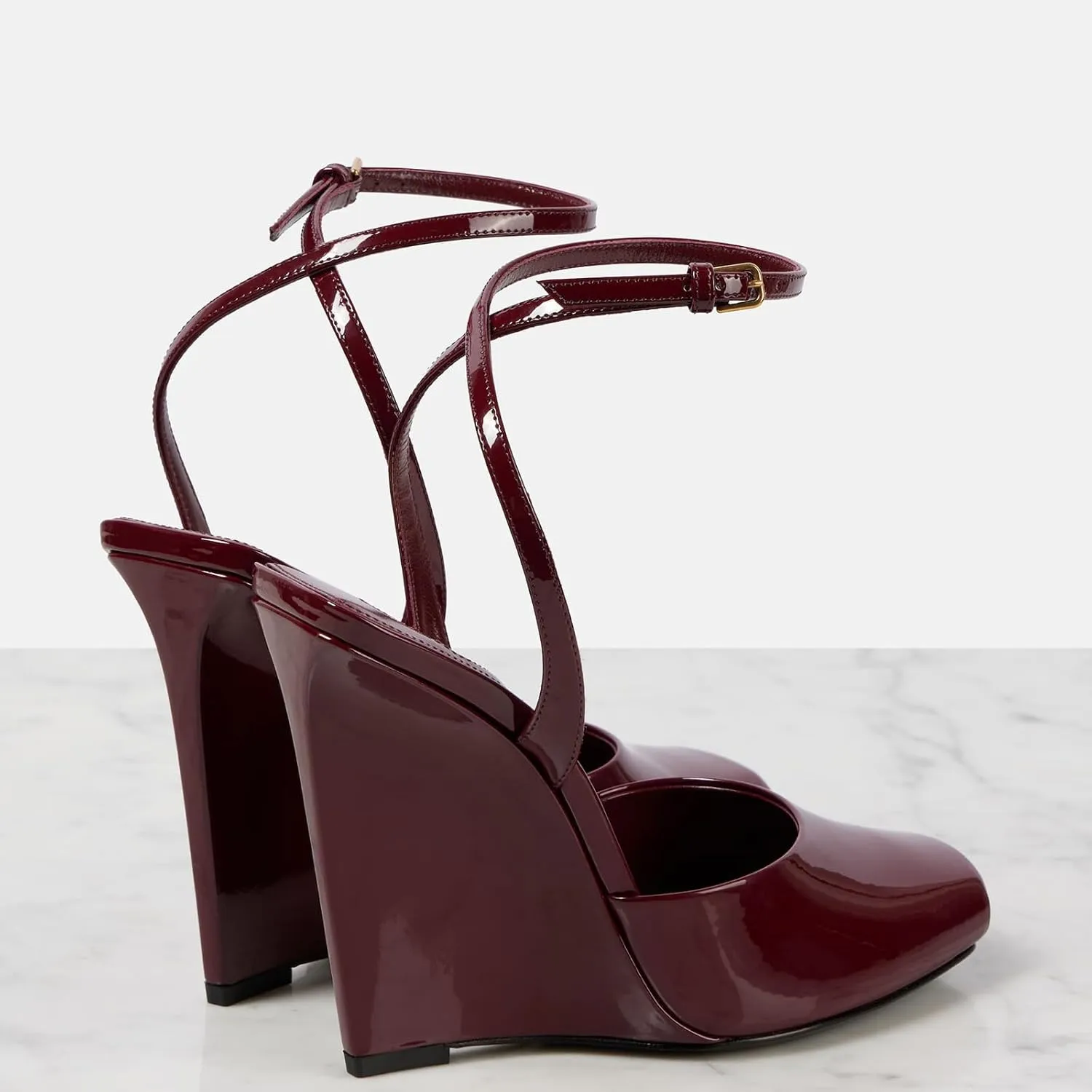 Womens Peep Toe Heels Open Toe Wedge Heels Stiletto Patent Leather Ankle Strap Buckle Sandalsfor Party, Wedding, Evening