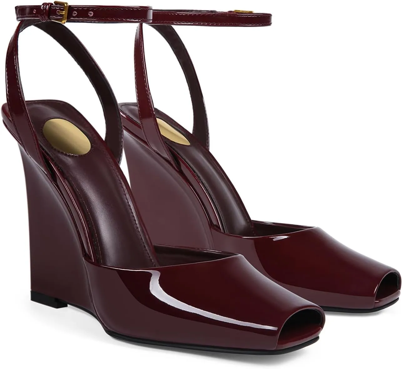 Womens Peep Toe Heels Open Toe Wedge Heels Stiletto Patent Leather Ankle Strap Buckle Sandalsfor Party, Wedding, Evening