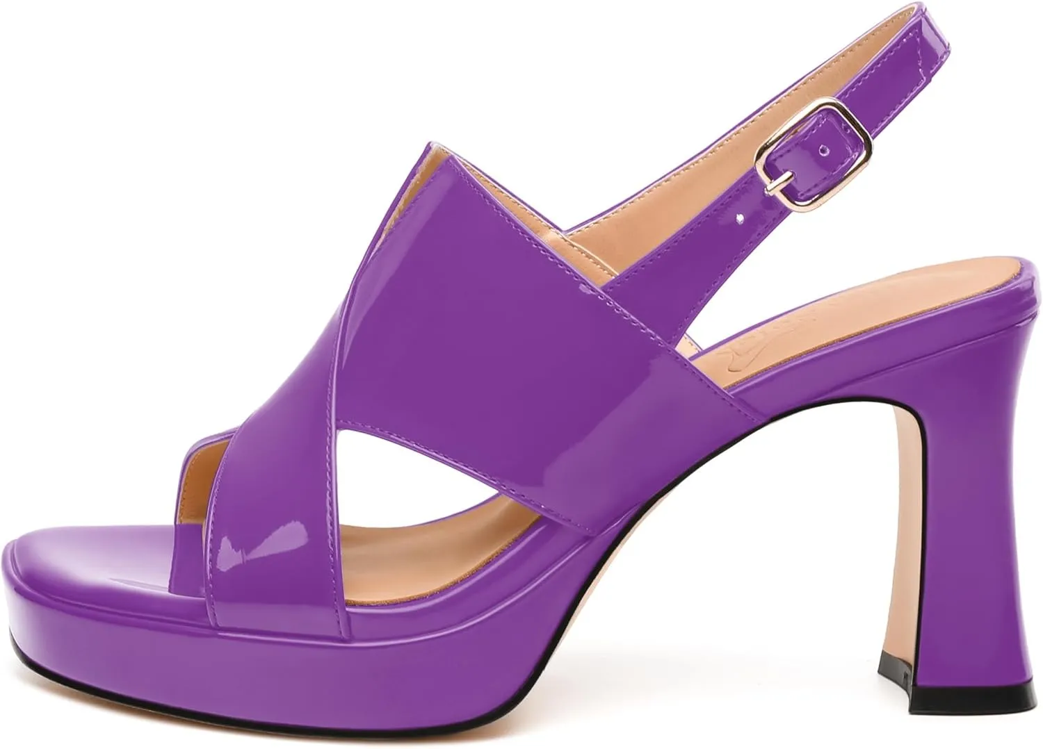 Womens Platform Ankle Strap Sandals, Square Toe Chunky Heel Leather Insole Sandals for Women, Block Heel Strappy Sandals with Buckle 3.3"
