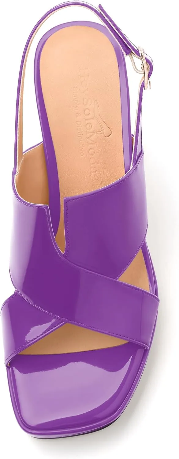 Womens Platform Ankle Strap Sandals, Square Toe Chunky Heel Leather Insole Sandals for Women, Block Heel Strappy Sandals with Buckle 3.3"