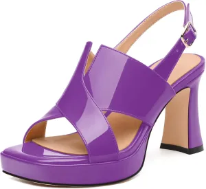 Womens Platform Ankle Strap Sandals, Square Toe Chunky Heel Leather Insole Sandals for Women, Block Heel Strappy Sandals with Buckle 3.3"