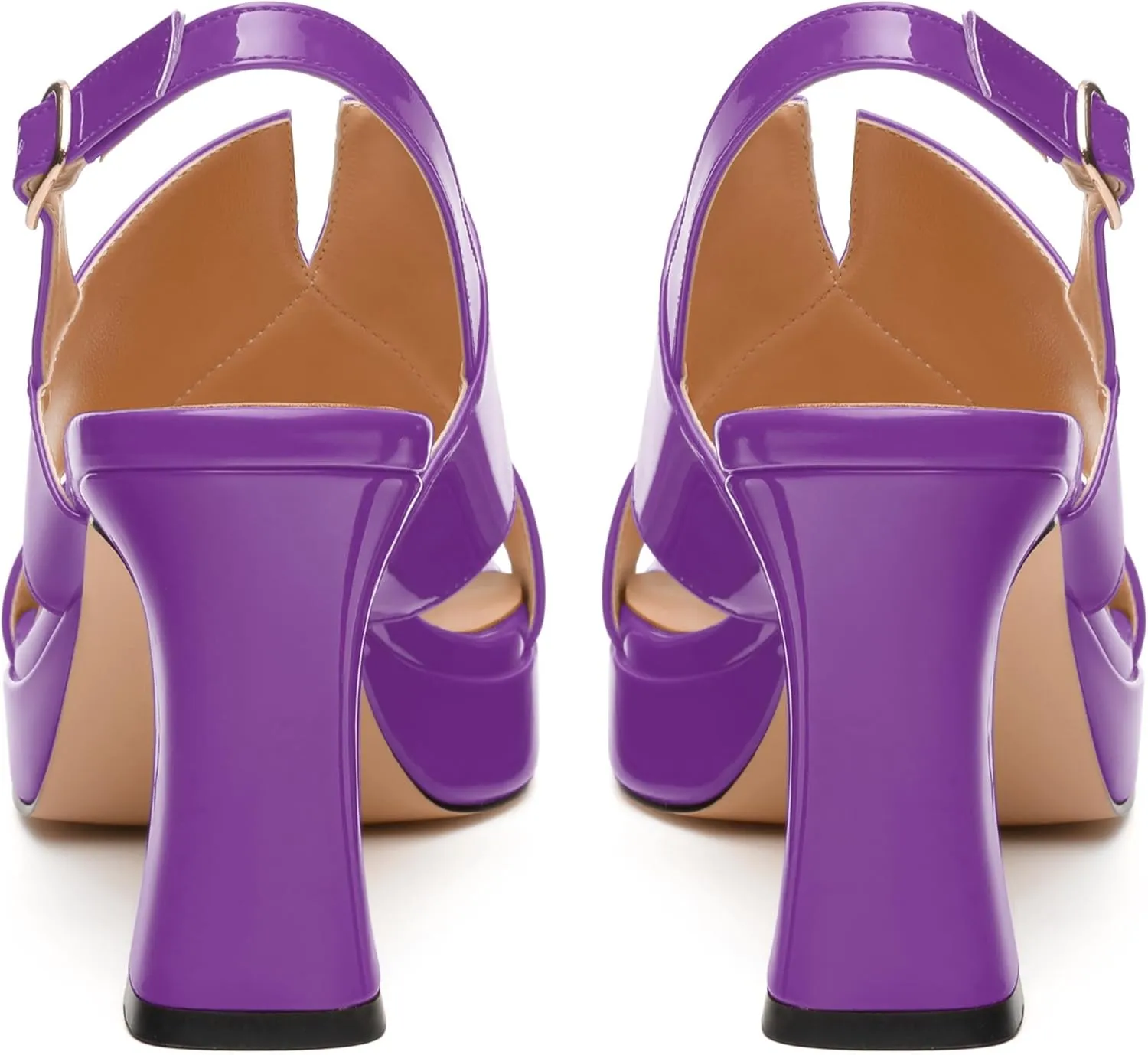 Womens Platform Ankle Strap Sandals, Square Toe Chunky Heel Leather Insole Sandals for Women, Block Heel Strappy Sandals with Buckle 3.3"