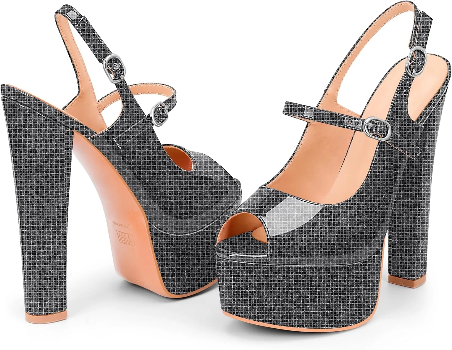 Women's Platform Slingback Sandals Peep Toe Chunky High Heels Buckle Strap Sexy Party Shoes