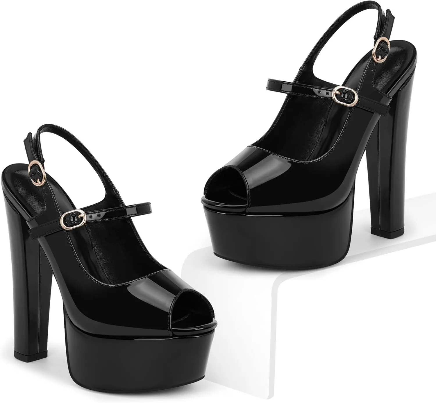 Women's Platform Slingback Sandals Peep Toe Chunky High Heels Buckle Strap Sexy Party Shoes