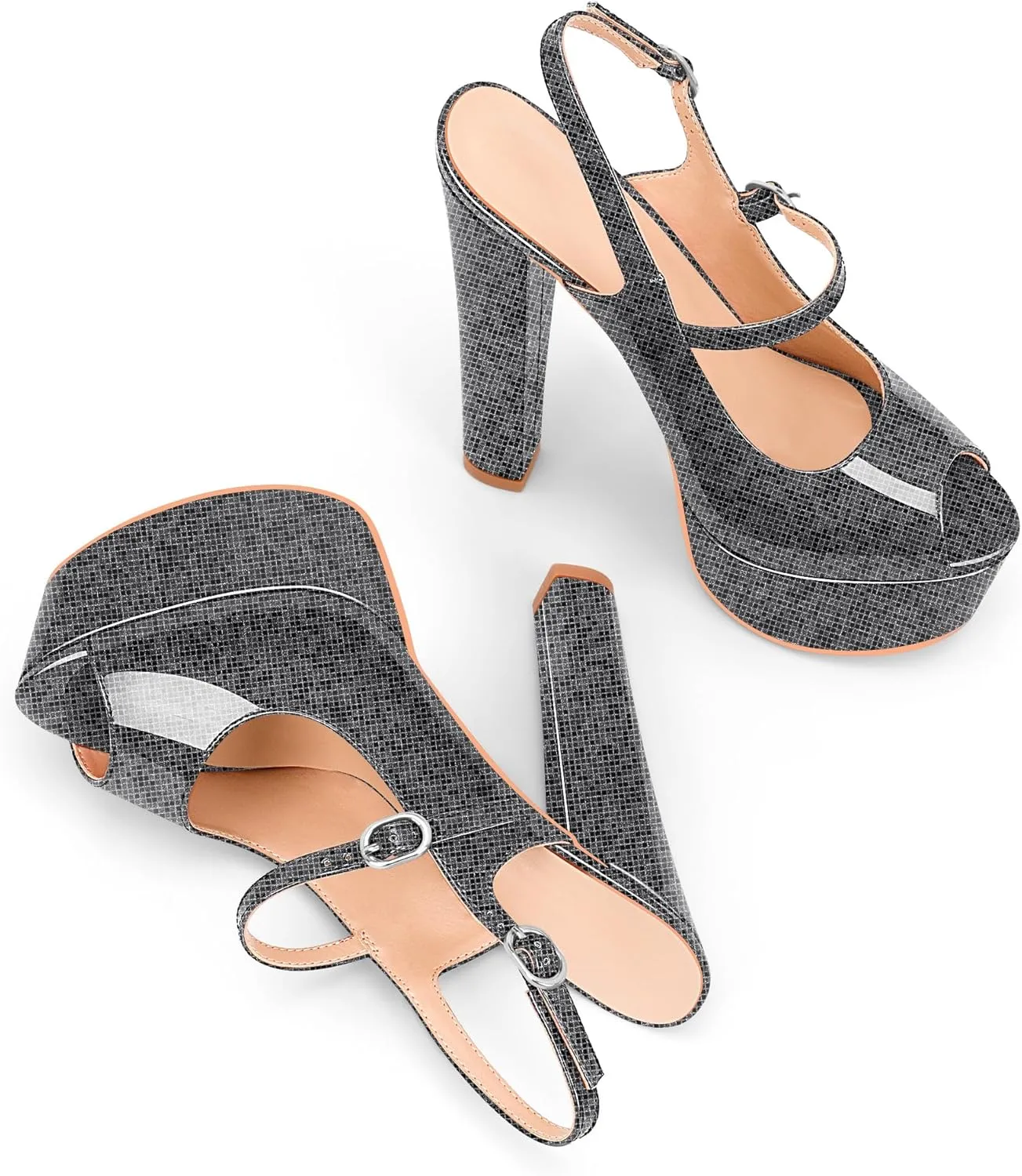 Women's Platform Slingback Sandals Peep Toe Chunky High Heels Buckle Strap Sexy Party Shoes