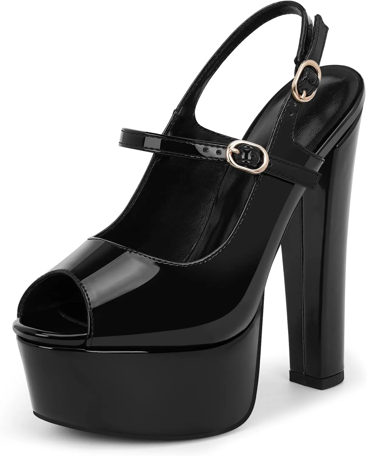 Women's Platform Slingback Sandals Peep Toe Chunky High Heels Buckle Strap Sexy Party Shoes