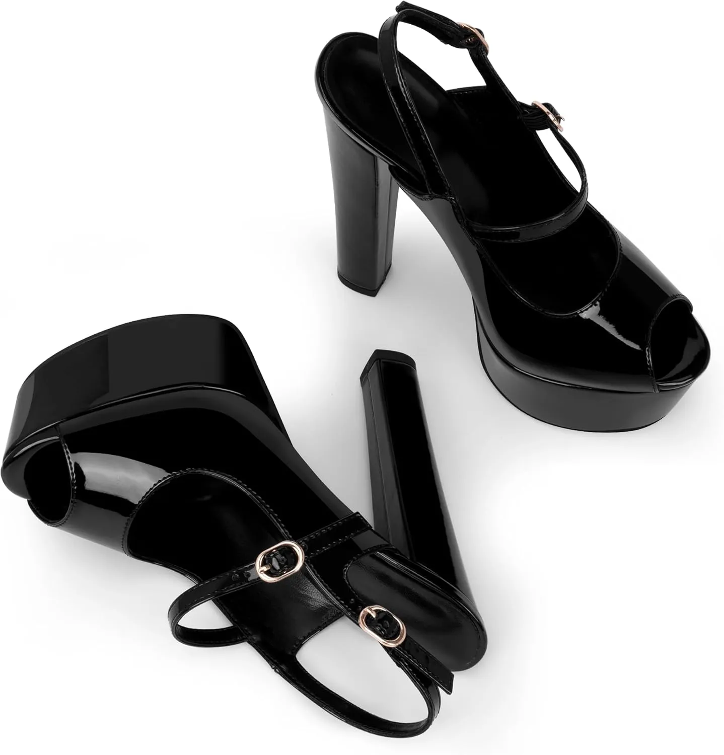 Women's Platform Slingback Sandals Peep Toe Chunky High Heels Buckle Strap Sexy Party Shoes