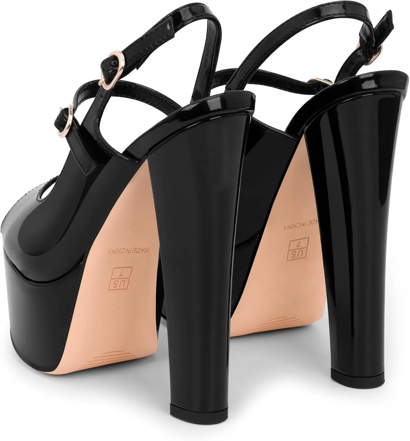 Women's Platform Slingback Sandals Peep Toe Chunky High Heels Buckle Strap Sexy Party Shoes