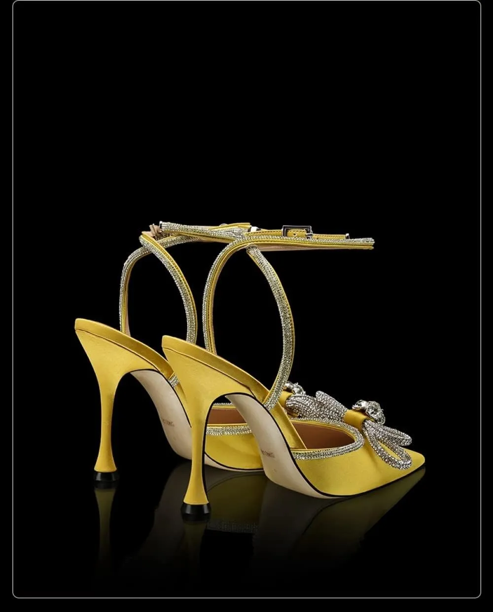 Women's Pointy Toe Satin High Heels Ankle Strap Rhinestone Stilettos Bowknots Wedding Sandals