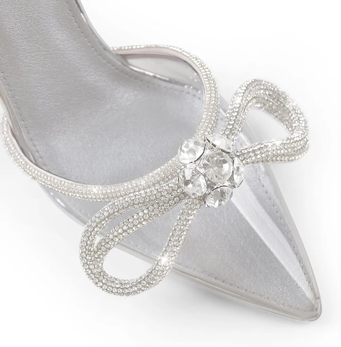 Women's Pointy Toe Satin High Heels Ankle Strap Rhinestone Stilettos Bowknots Wedding Sandals