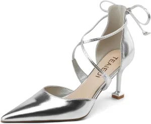 Women's Pumps Kitten Heels for Women Dressy Pointed Toe Heels Womens Dress Shoes Closed Toe Formal Shoes Strappy