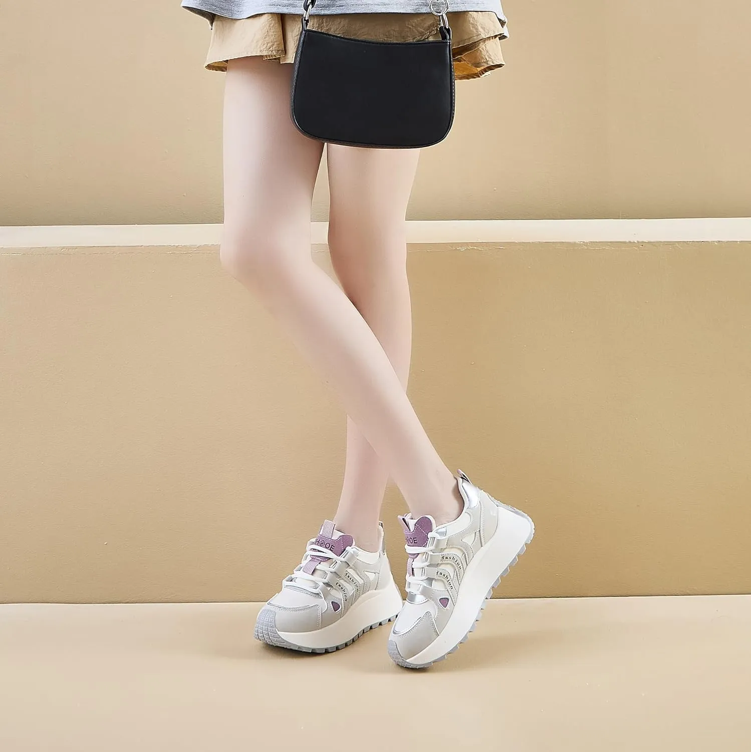 Women's Retro Platform Athletic Shoes Non-Slip Gym & Walking Shoes Lace-Up Breathable Chunky Sneakers