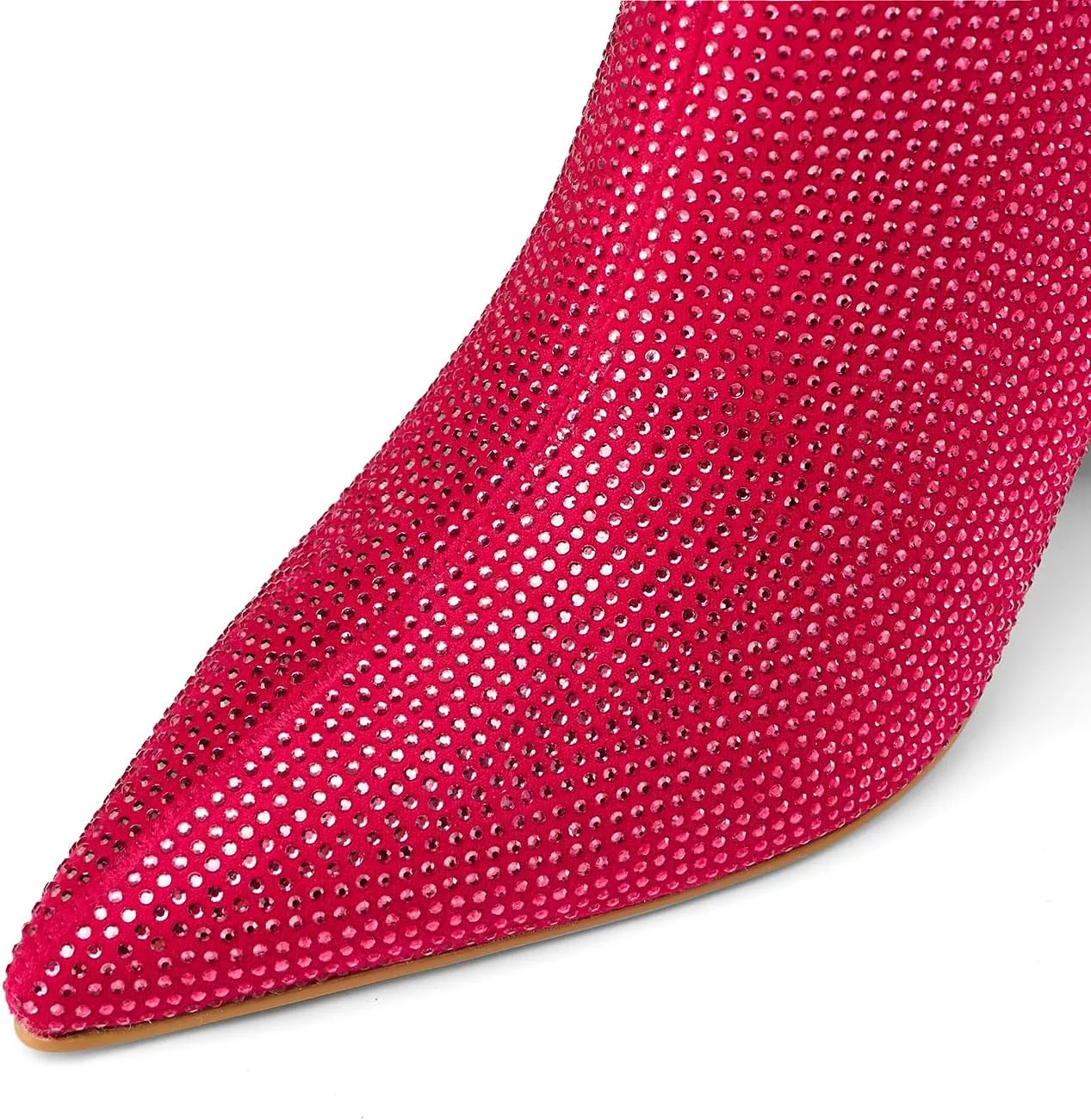 Women's Rhinestone Bling Chunky Heel Ankle Boots Fashion Sparkly Pointed Toe Suede Size Zipper Heeled Booties