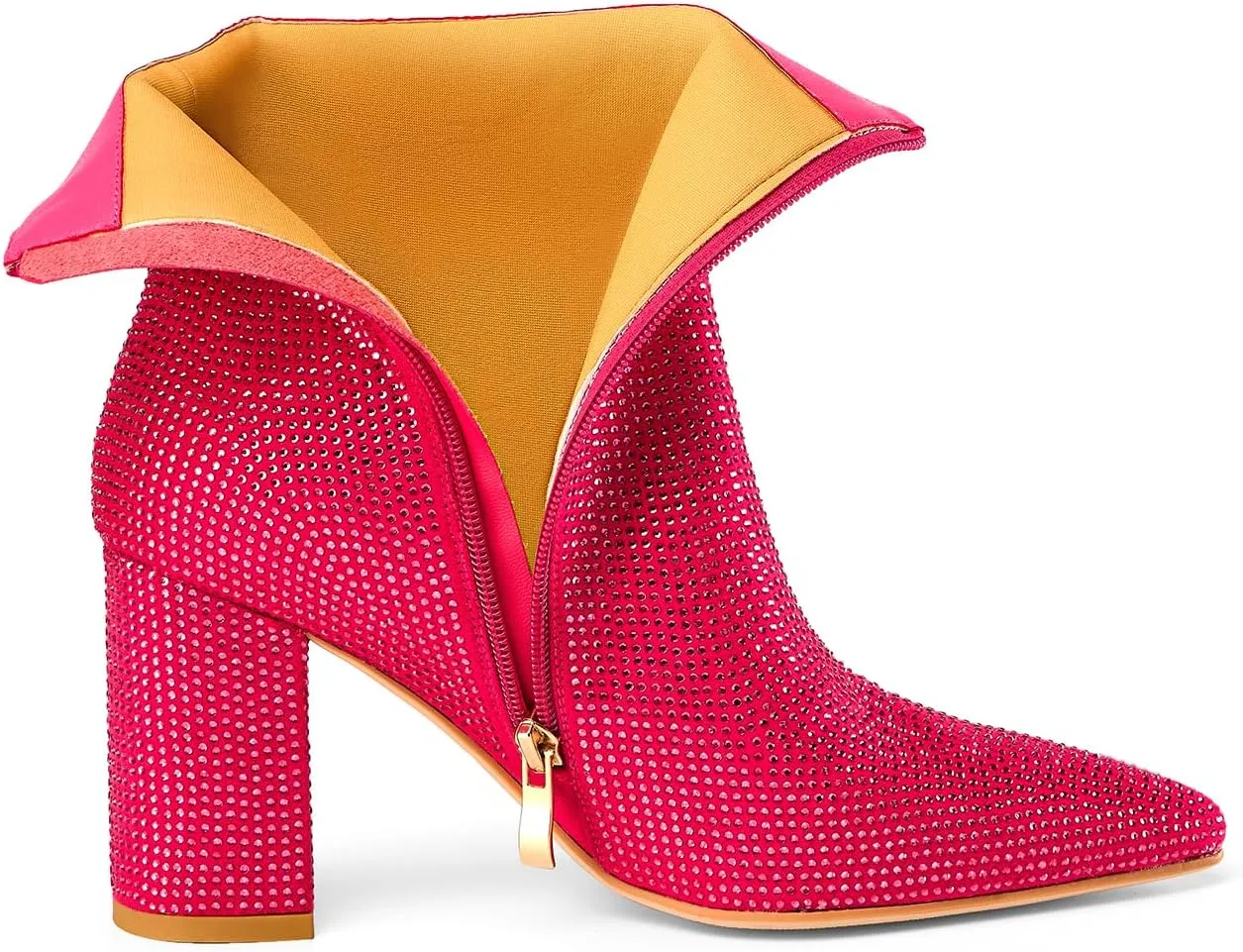 Women's Rhinestone Bling Chunky Heel Ankle Boots Fashion Sparkly Pointed Toe Suede Size Zipper Heeled Booties