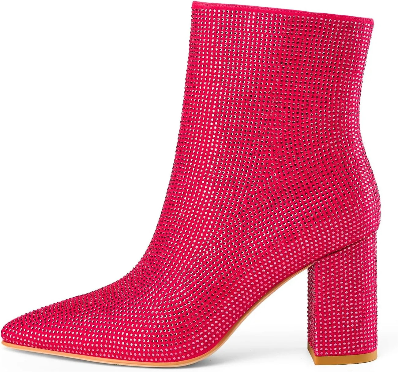 Women's Rhinestone Bling Chunky Heel Ankle Boots Fashion Sparkly Pointed Toe Suede Size Zipper Heeled Booties