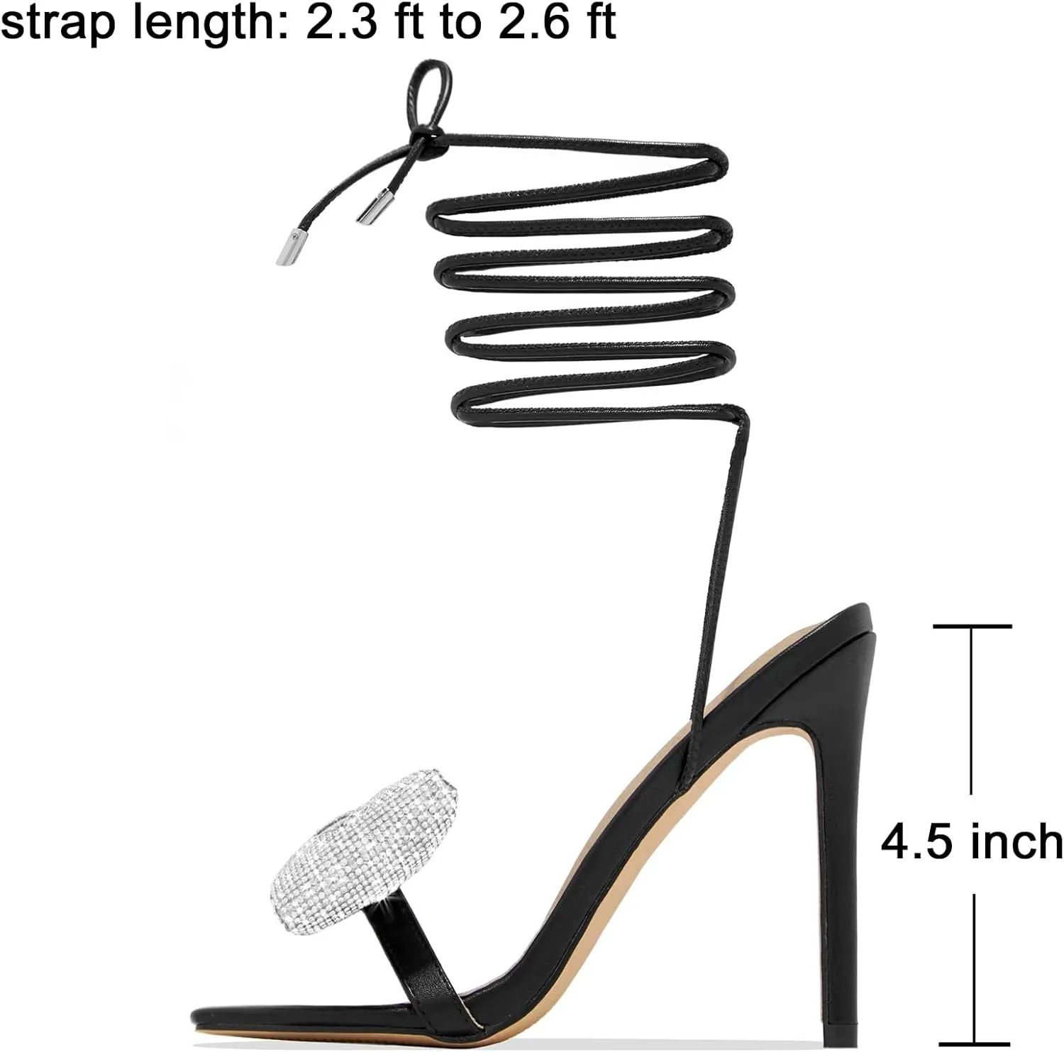 Women's Rhinestone Bow Heels Square Toe Ankle Strappy Lace Up Stiletto High Heeled Sandals